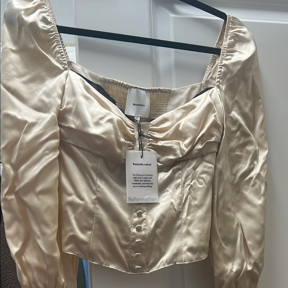 Reformation Satin Blouse in Cream